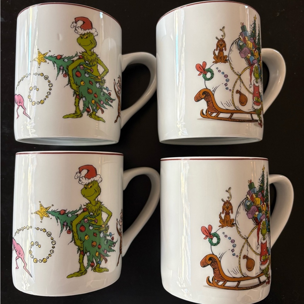 Williams Sonoma Grinch Holiday Mugs - White and Green
